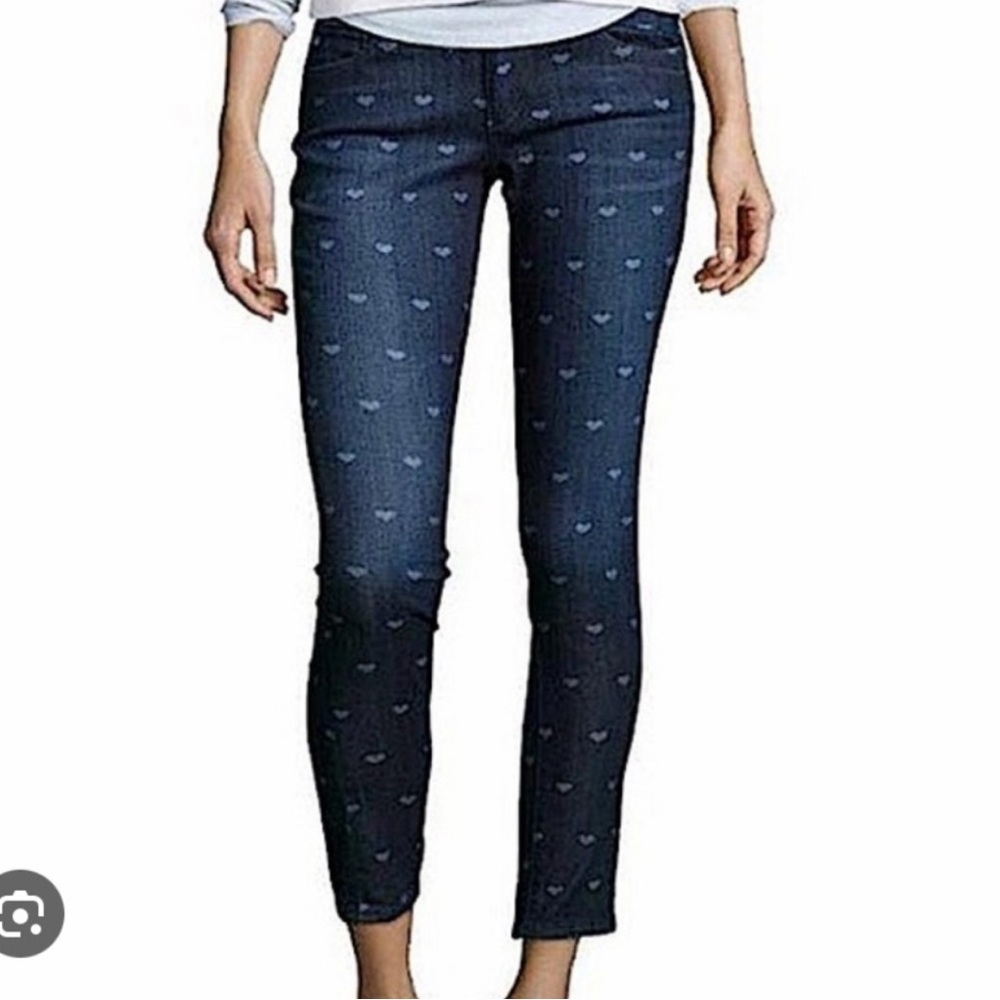 NWOT Adriano Goldschmied Anthropology "Stevie" Heart Print Skinny Ankle Jeans